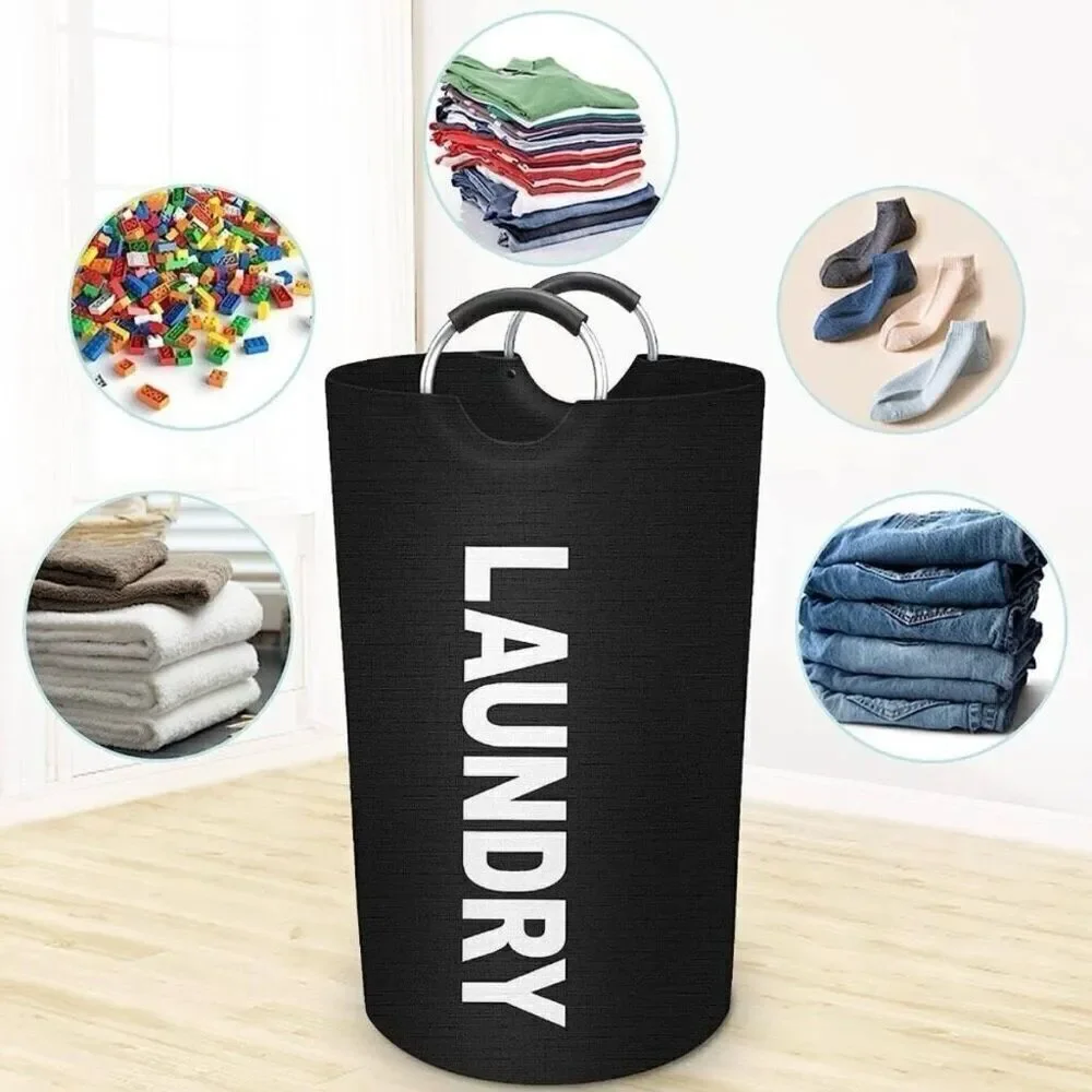 NWT Gorgeous Black 25.1ga Large Collapsible Fabric Laundry Hamper Padded Handles